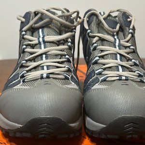 RED WING WORK SHOE  MENS  SIZE 9.5 M  SILVER/BLUE TRIM